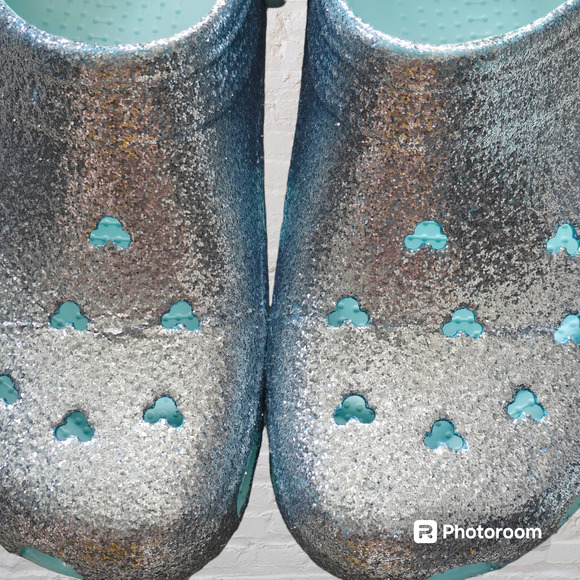 Crocs Limited Disney Parks Arendelle Aqua Glitter Mickey Mouse, Size W12/M10 - Picture 4 of 6
